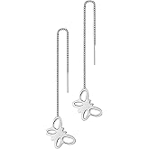 555Jewelry Stainless Steel Dangle Drop Threader Butterfly Earrings for Women & Ladies
