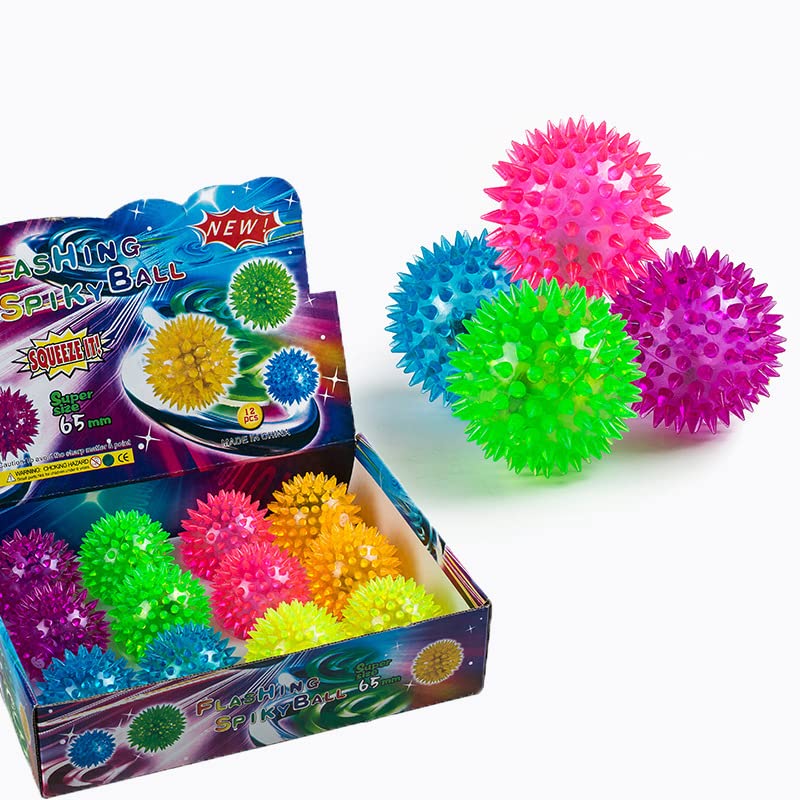 HAND LAND 12 Pack 2.55 inches LED Light Up Bouncy Spiky Ball ,2.55 Inch