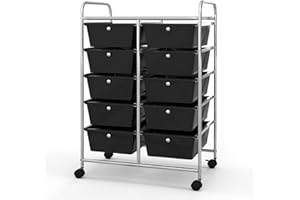 CLEEMAN 10-Drawer Rolling Cart with Drawers, Storage Cart with Universal Wheel & Metal Frame, Multipurpose Mobile Trolley Utility Cart for Makeup Kitchen Office Play Room (Black)
