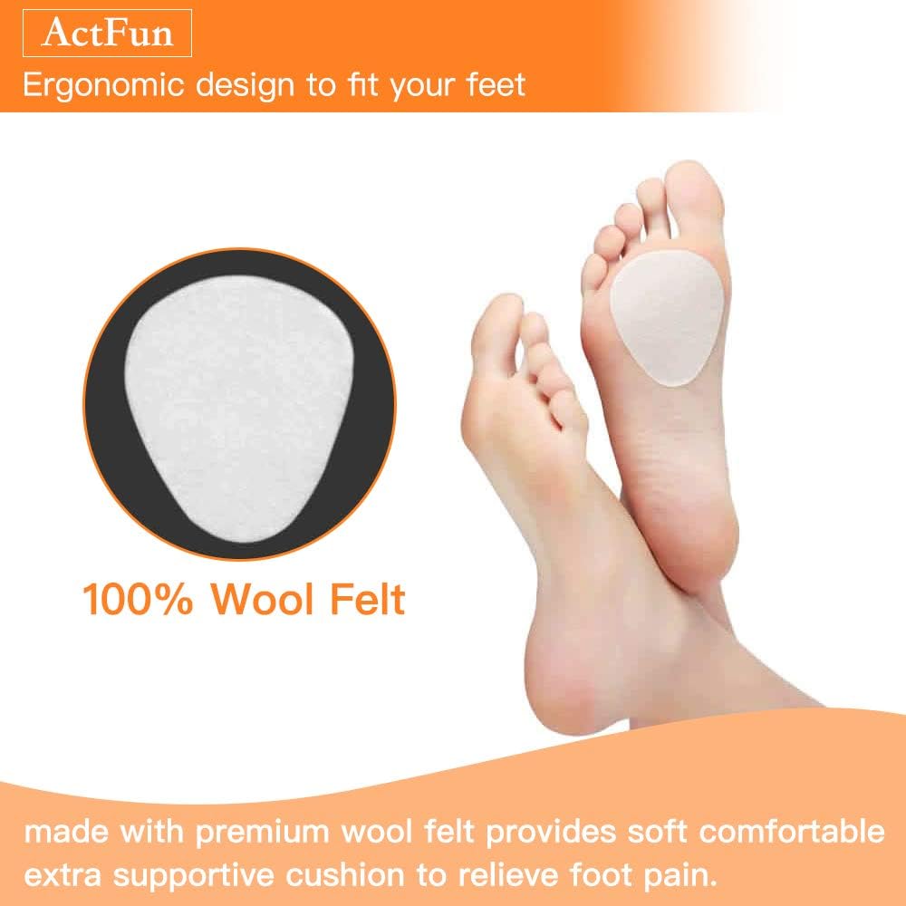 ActFun 12 Pairs (24 Pieces) Felt Metatarsal Pads, 1/5" Thick Reusable Breathable Ball of Foot Cushions, All Day Pain Relief Prevent Calluses Blisters, Foot Arch Support Foot Pads for Women and Men: Health & Personal Care