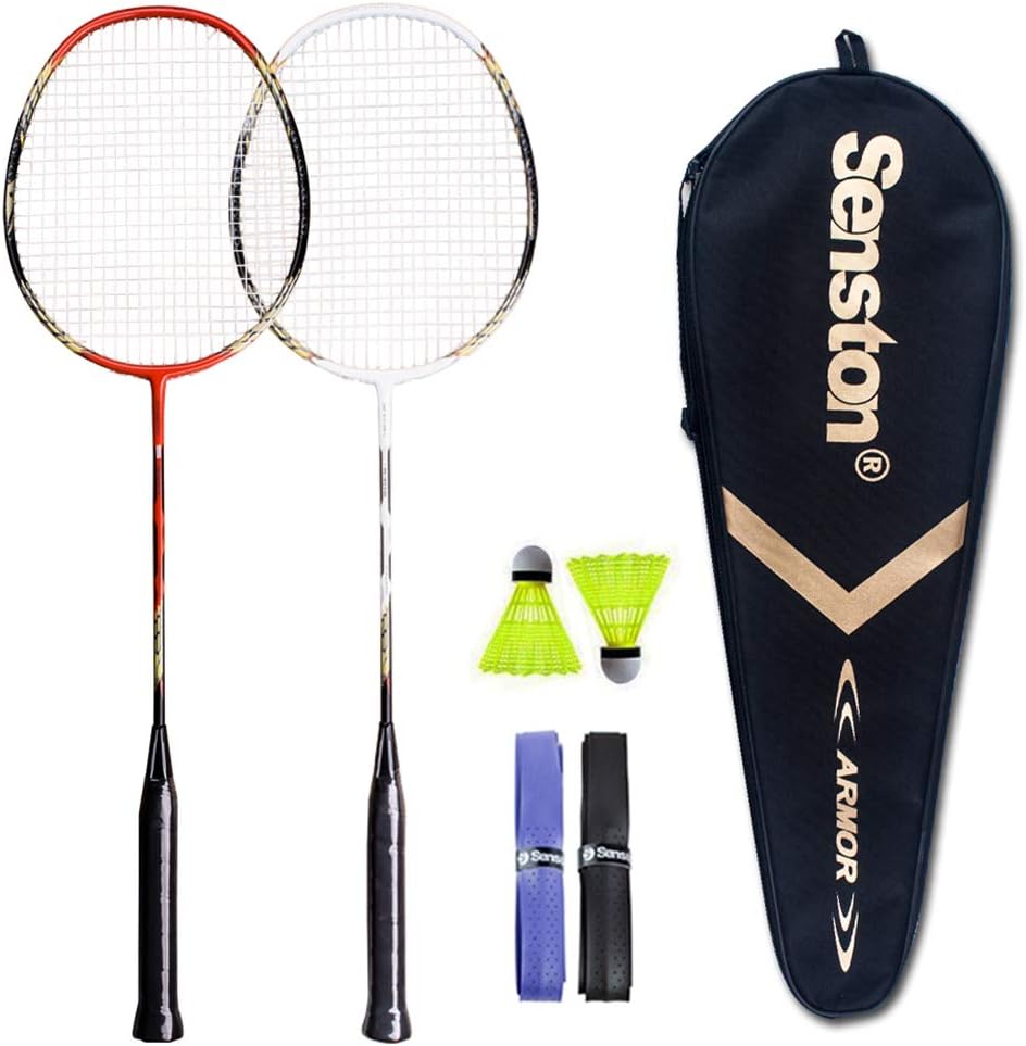 Senston - 2 Player Badminton Rackets Badminton Racquets Set with 2 Shuttlecocks - Including 2 Racket White Red : Sports & Outdoors