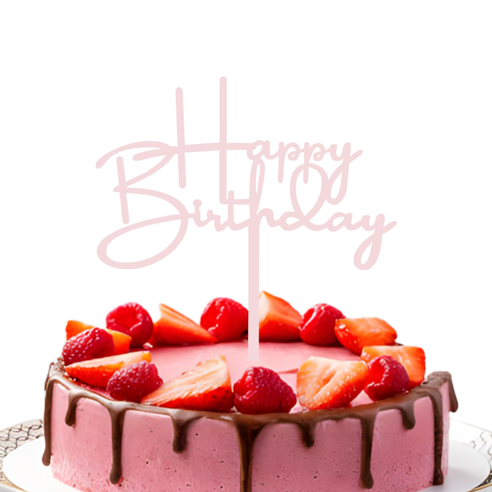 ZHENGYE Pink Acrylic Happy Birthday Cake Topper Decoration Cupcake Topper For Birthday Party Decorations Supplies(Pink 18)