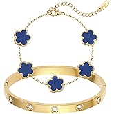 2Pcs 18K Gold Plated Clover Bracelet Set for Women Love Bangle Bracelet Adjustable Charm Stack Lucky Bracelets Cute Gold Bracelets Link Trendy Jewelry Gift for Birthday Christmas Valentine's Day