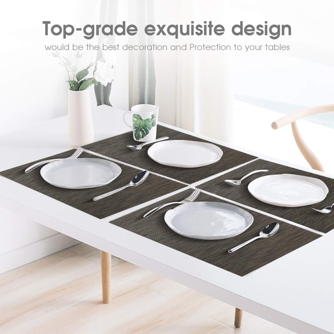 HOKEKI Placemats,Washable Vinyl Heat Resistant Table Mats,Non-Slip Wipe Clean PVC Placemats for Dining Table Sets of 4 (Grey-Black): Home & Kitchen