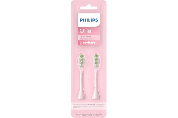 Philips One by Sonicare Electric Toothbrush Heads, Motorized Sonicare Toothbrush Heads, Brush Head Pack (2 Heads), Pink, BH10