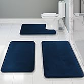 Clara Clark 3 Piece Bathroom Rugs Bath Mat Set, Velvet Memory Foam Bath Mats for Bathroom - Non-Slip, PVC Backing Bath Rugs, Washable - Dries Quickly, Blue