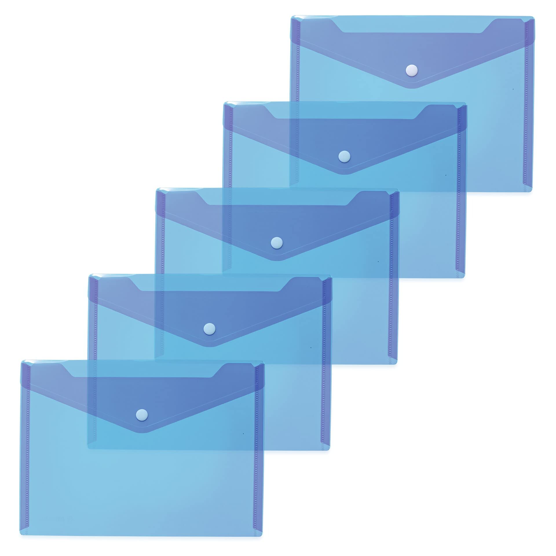 HERMA 20055 Document Wallets DIN A5 (25 x 18 cm, Polypropylene, Pack of 5) Transparent Pockets with Press Stud for School, University, Office, PP Envelopes in Blue