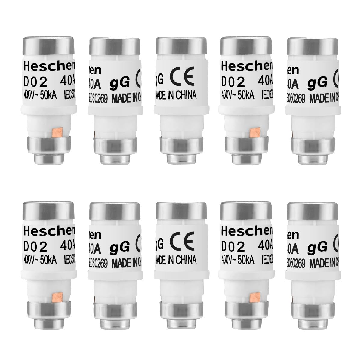Heschen Ceramic Neozed Fuse Links, D0-Type Fuse Link, D02, 40A 400VAC, gL/gG Type, 10PCS
