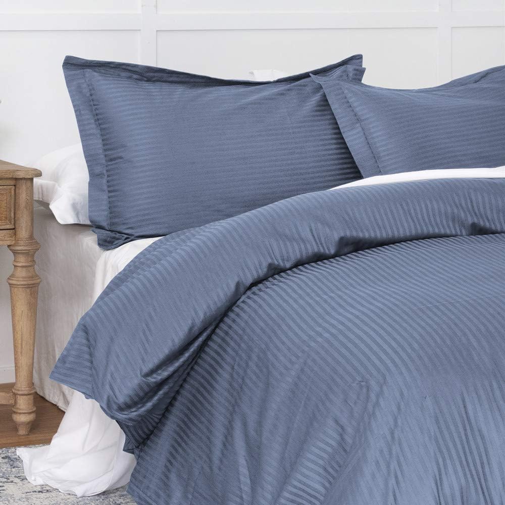 Duvet Cover Blue Twin, Classic Damask Pinstripe Pattern