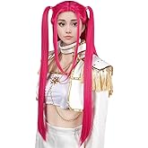 MUPUL Hot Pink Long Straight Wig,Long Twin Tails Cosplay Wig,Heat Resistant Synthetic Hair,40 Inch Length, Pigtail Style,Halloween Costume Adult Accessory