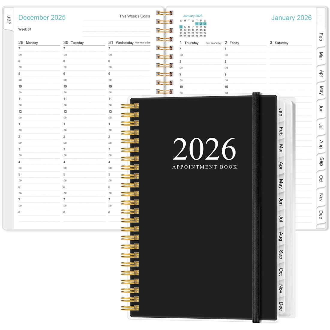 Photo 1 of 2026 Appointment Book & Planner - 2026 Daily Hourly Planner from January 2026 - December 2026, Weekly Appointment Book with 30-Minute Interval, Medium 6.4" x 8.5", Black