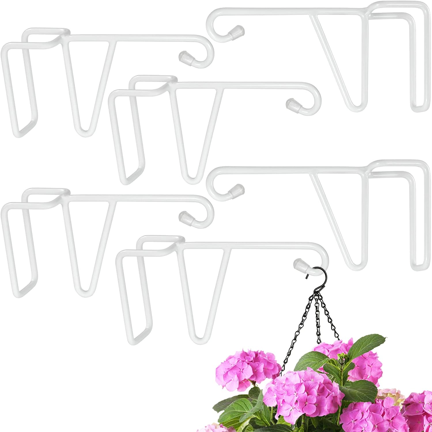 Outdoor Hanging Brackets - Vinyl Fence Hooks, Patio Hangers Decorative White Powder Coated Steel Fence Hangers Suitable for Hanging Flower Baskets - Wind Chimes - Planters - Bird Feeders -Lights (6 Pack-White)