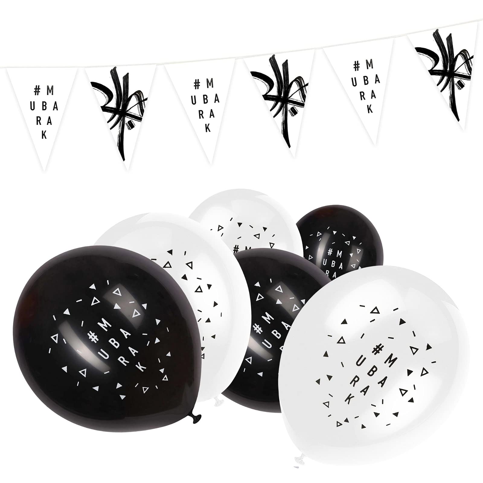 Eid Mubarak Bunting & Balloons Decoration Sets (Monochrome)