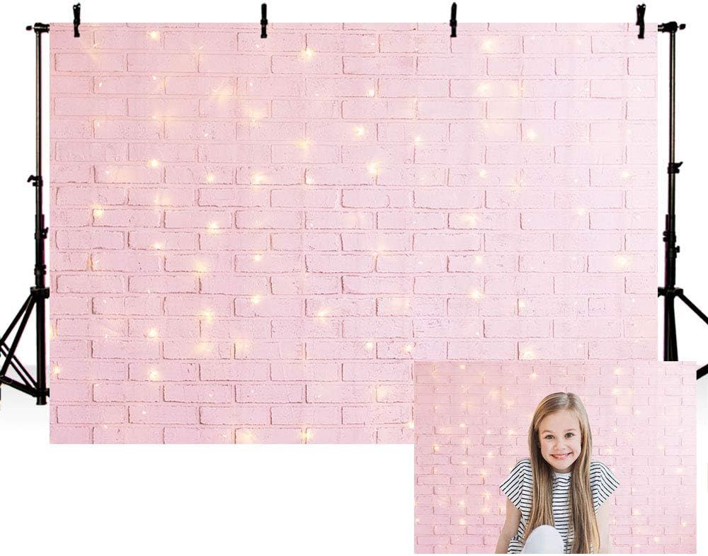 MEHOFOND 7x5ft Glitter Gold Retro Pink Brick Wall Birthday Party Decoration Pink Girl Baby Shower Wedding Party Decorations Photo Studio Background Banner Portrait Photography Backdrops Props