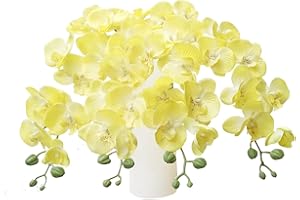 JEVA 4Pack Artificial Yellow Orchid Flower Arrangements Faux Fake Orchid Artificial Orchids That Look Real