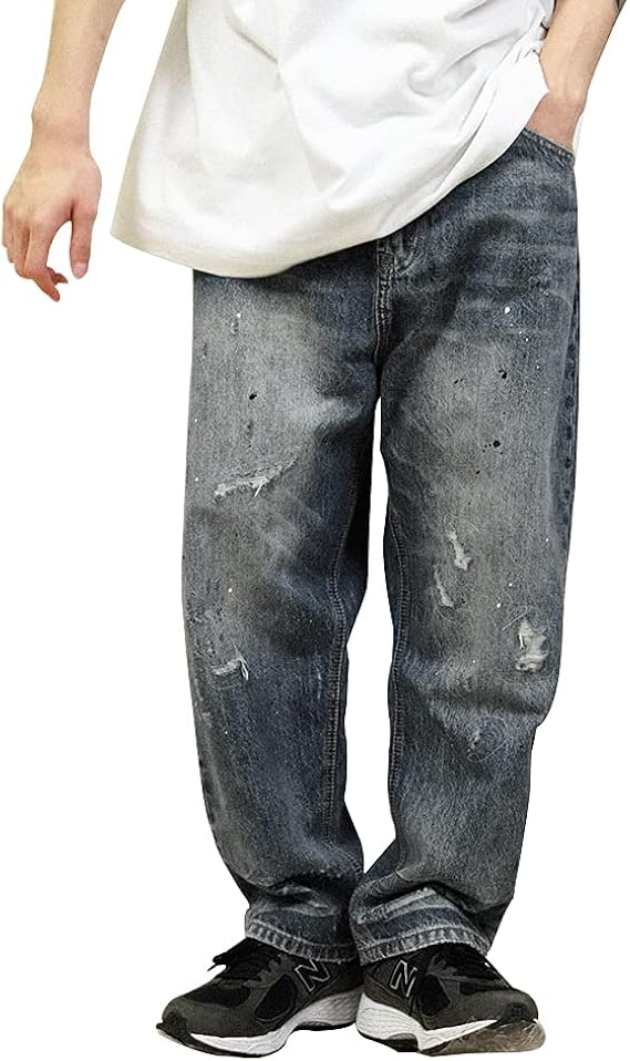 ユーズド加工 ダメージ ジーンズ メンズ 破壊 デニム ズボン カジュアル ルーズストレート ジーパン ジーンズ 通販 Amazon
