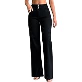 roswear Women's Wide Leg Jeans Casual High Waisted Stretch Baggy Loose Denim Pants