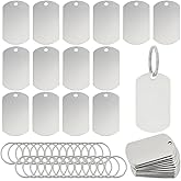 OLYCRAFT 26Pcs Oval Metal Engraving Blanks 2x1.1 Inch Stainless Steel Stamping Blank with Key Ring Round Blank Tags Metal Tags with Holes Stamping Tag Pendants for DIY Crafts Necklace Jewellery Making