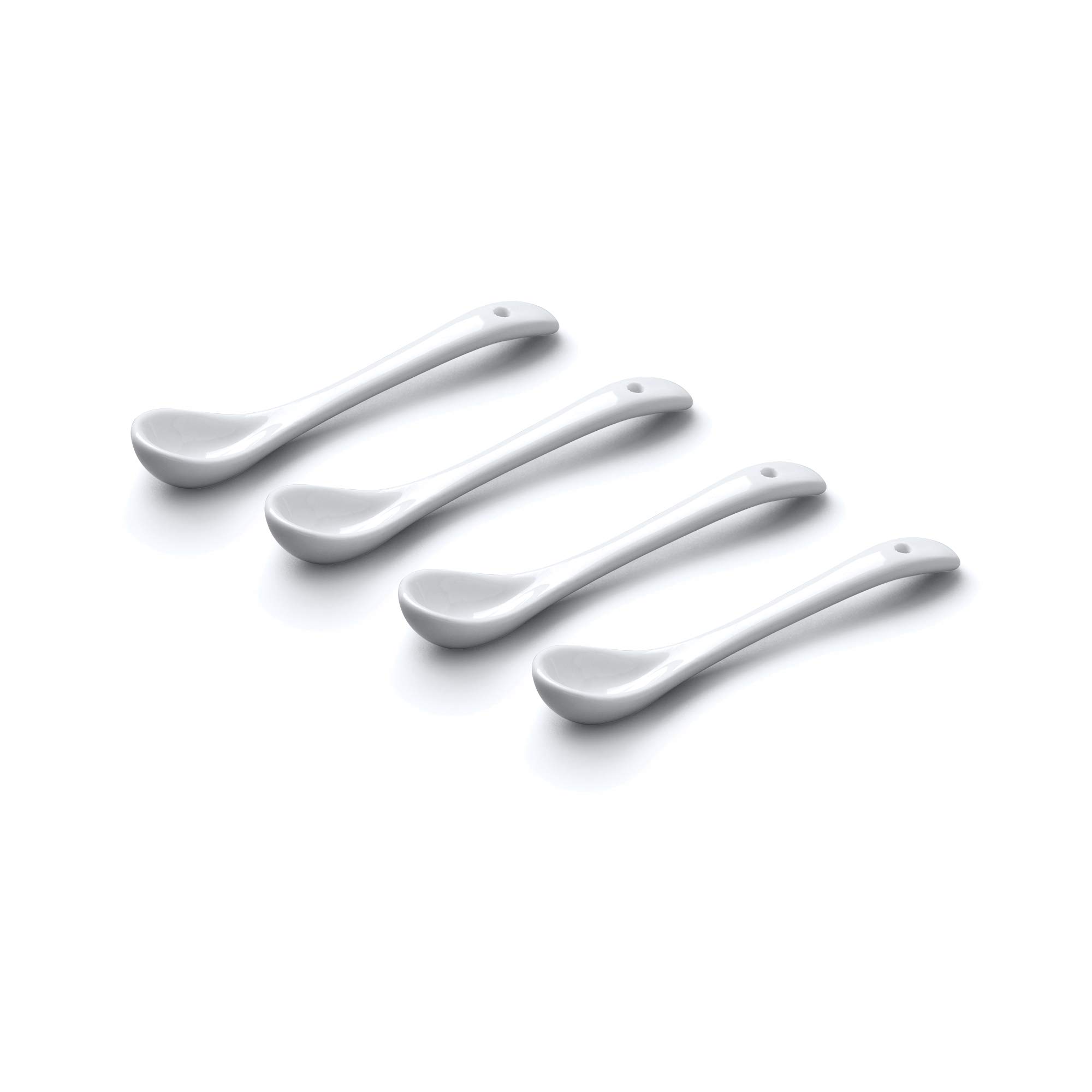 Wm Bartleet & Sons Set of 4 Small Traditional Porcelain Salt, Condiment and Spice Spoons (10cm) – White