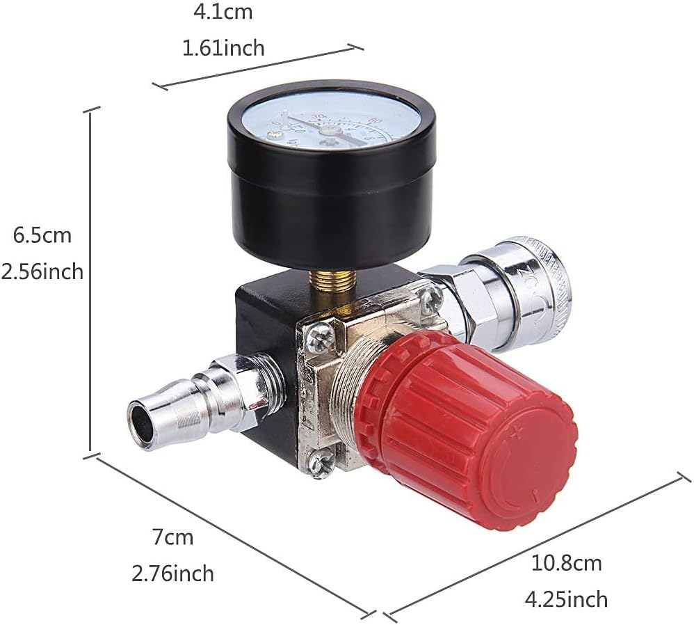 Preciva Air Compressor Pressure Regulator with Dial Gauge, 0-175 PSI Air Gauge for Air Compressor and Air Tools (Four Way Valve) - - 