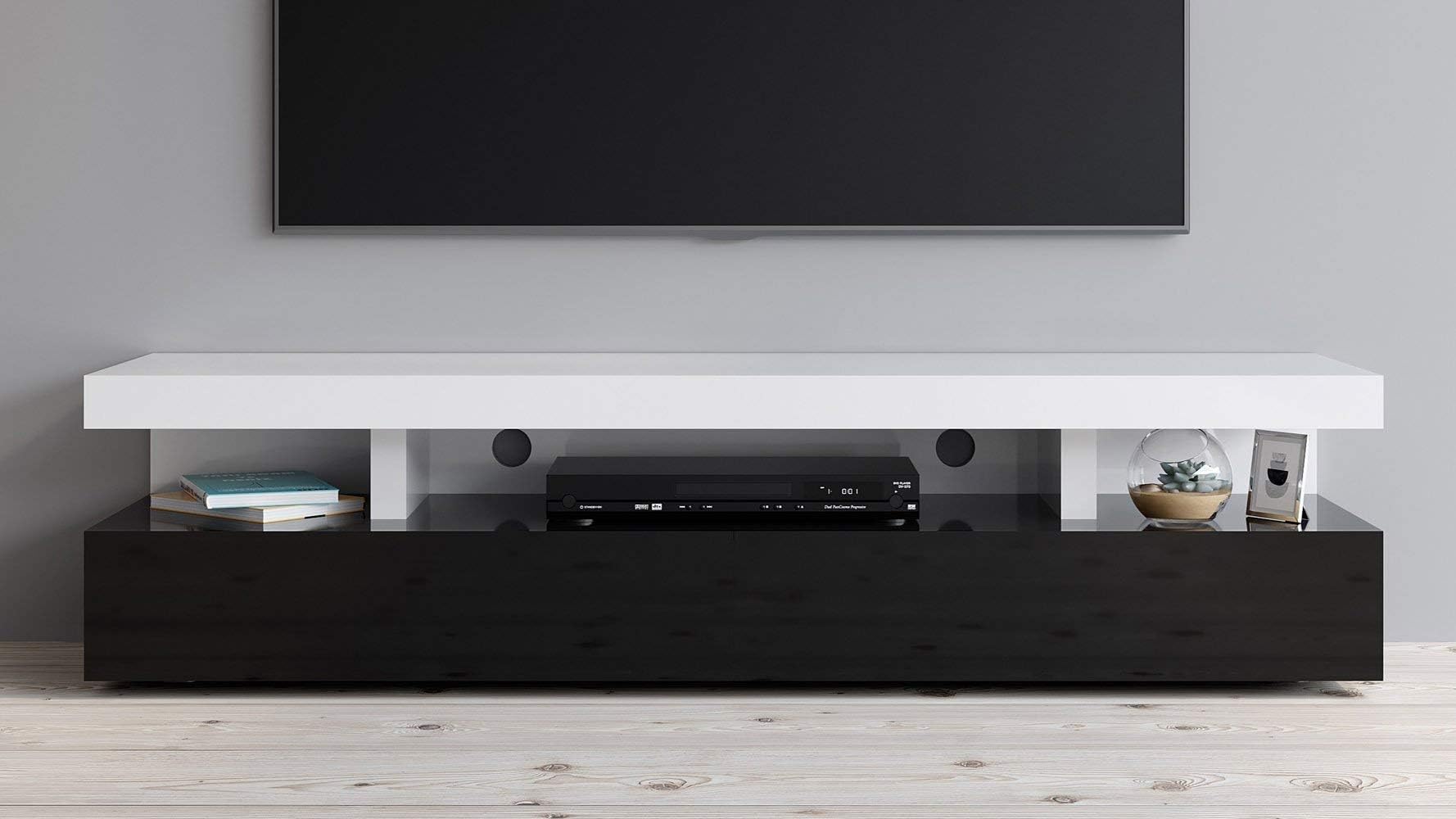 Zuri Furniture Modern McIntosh 71" TV Stand in Black and White High Gloss