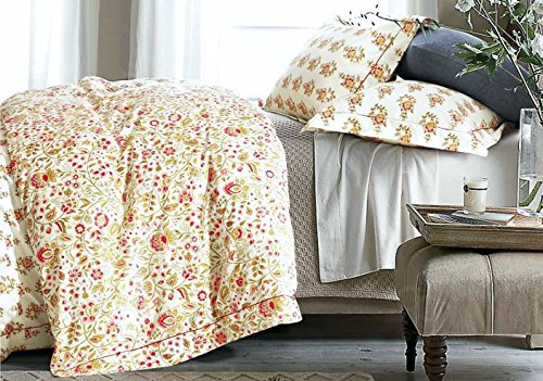 Cottage Country Style 3 Piece Duvet Cover Set Multicolored Roses Peonies Bouquet 100-percent Cotton Shabby Chic Reversible Floral Bedding (King, Greenery Fuchsia)