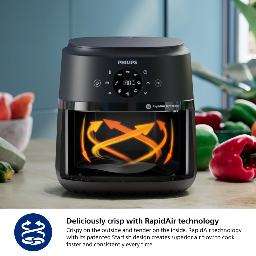 Freidora de aire Philips serie 2000: tecnología RapidAir, 13 formas de cocinar en 1, capacidad de 4,4 cuartos de galón, comidas más saludables hasta un 90 % menos de grasa, fácil de limpiar, apta para lavavajillas, control de pantalla táctil, aplicación HomeID (NA221/00)