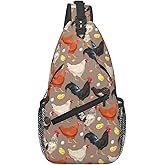 QISENTIS Funny Rooster Print Sling Bag for Women Crossbody Bag Cock Hen Chicken Domestic Animals Sling Backpack for Men Rustic Country Farm Animal Shoulder Bag Gym Sports Travel Hiking Daypack