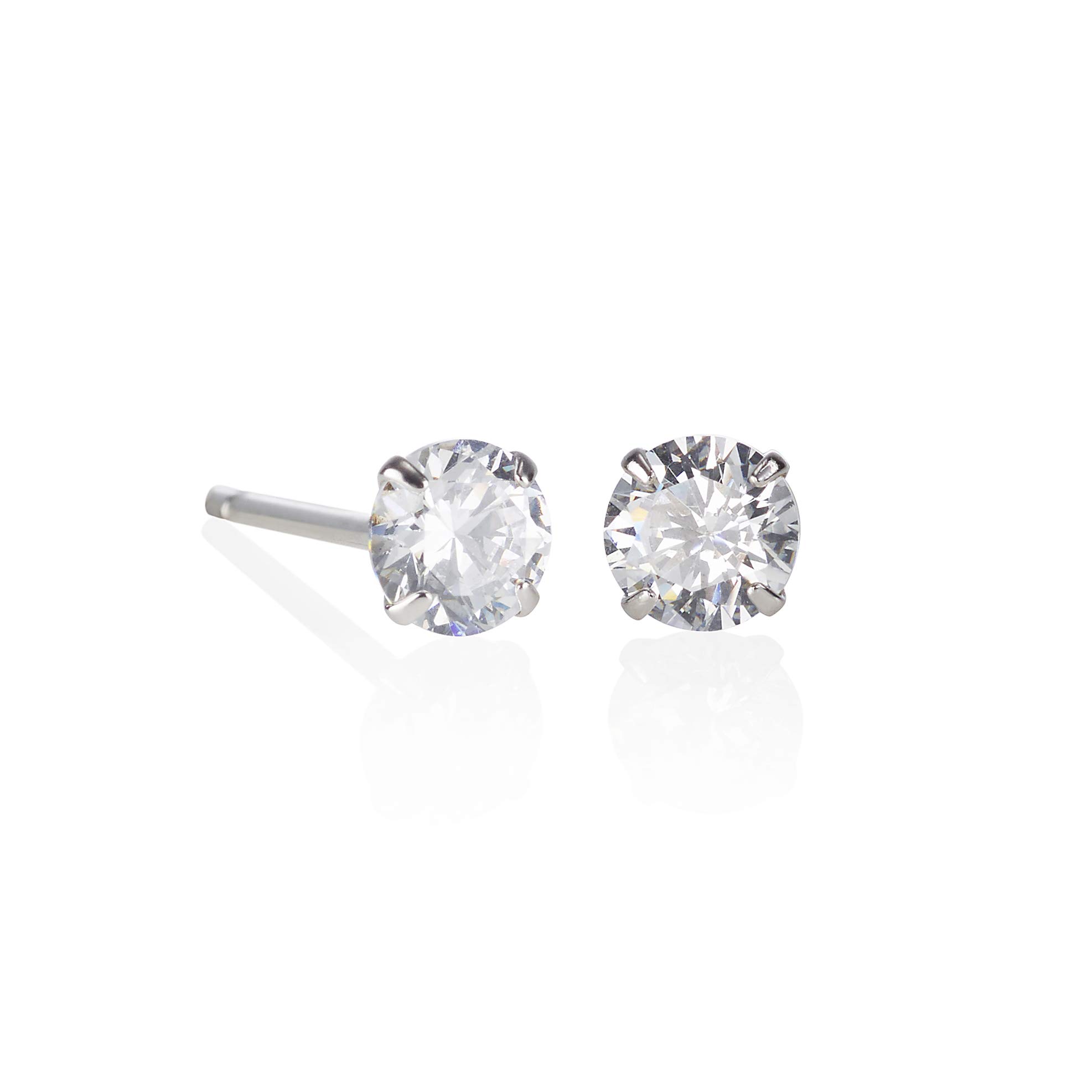 ZAVANA 4mm Small Solitaire Zirconia Silver Stud Earrings for Women. 925 Sterling Silver Tiny Studs for Women. Ladies Simple Stud Earrings with 4mm Round Cubic Zirconia