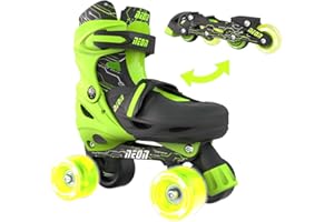 Yvolution Neon Kids Combo Skates, Switch to Quad and Inline, Roller Beginner Skates, for Boys and Girl 5+ Years Old, Adjustable Sizing and LED Wheels No Battery