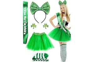 Esiaphia 6 Pcs St Patricks Day Costume Accessories Set,Green Tutu for Women Girls Green Headband Shamrock Socks Earrings