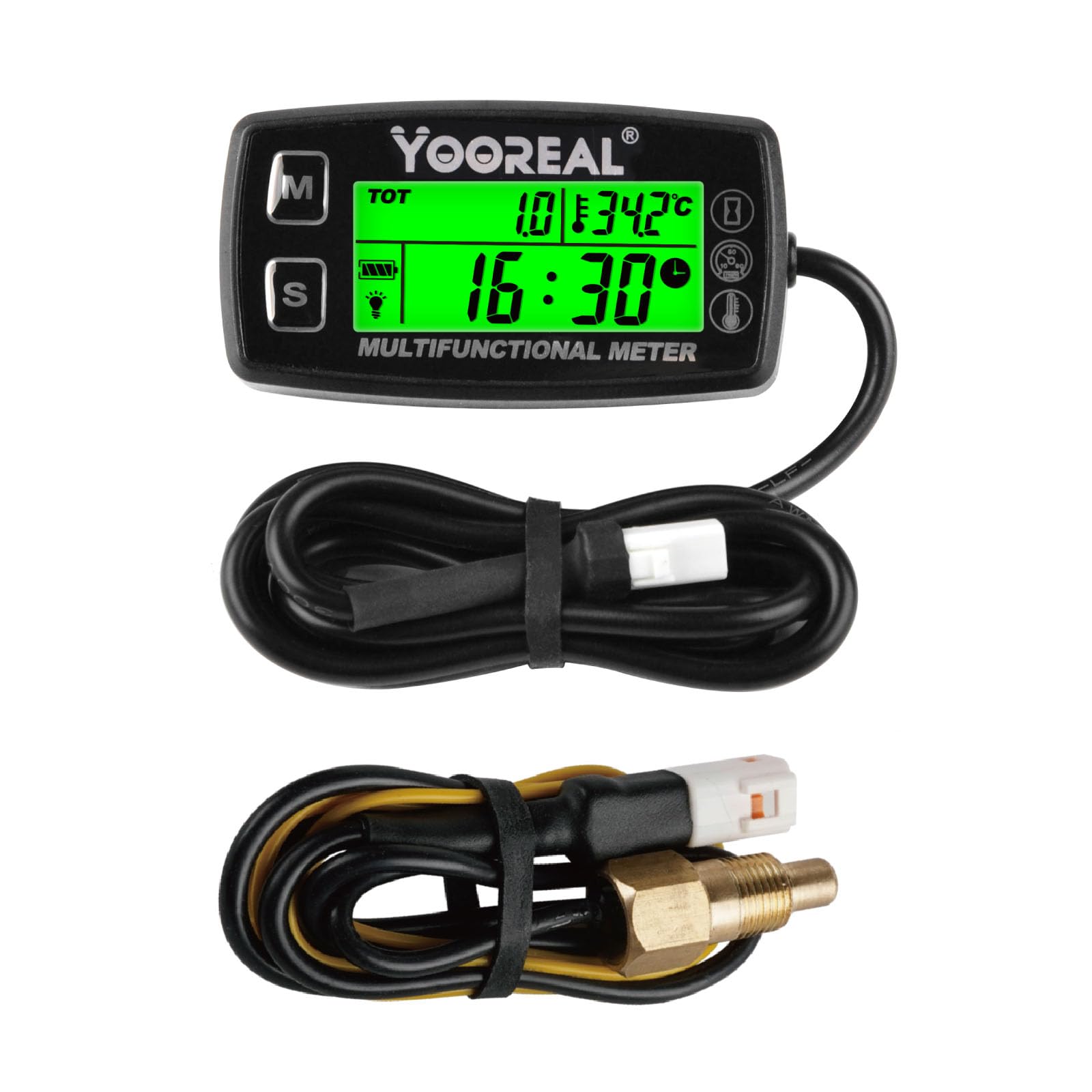 Yooreal Digital Tachometer Hour Meter,Engine Water Oil Temperature Gauge,Alert RPM & Temp,Backlights Display for Lawn Tractor Compressor Generator Snowmobile Marine Jet Ski Pit Bike