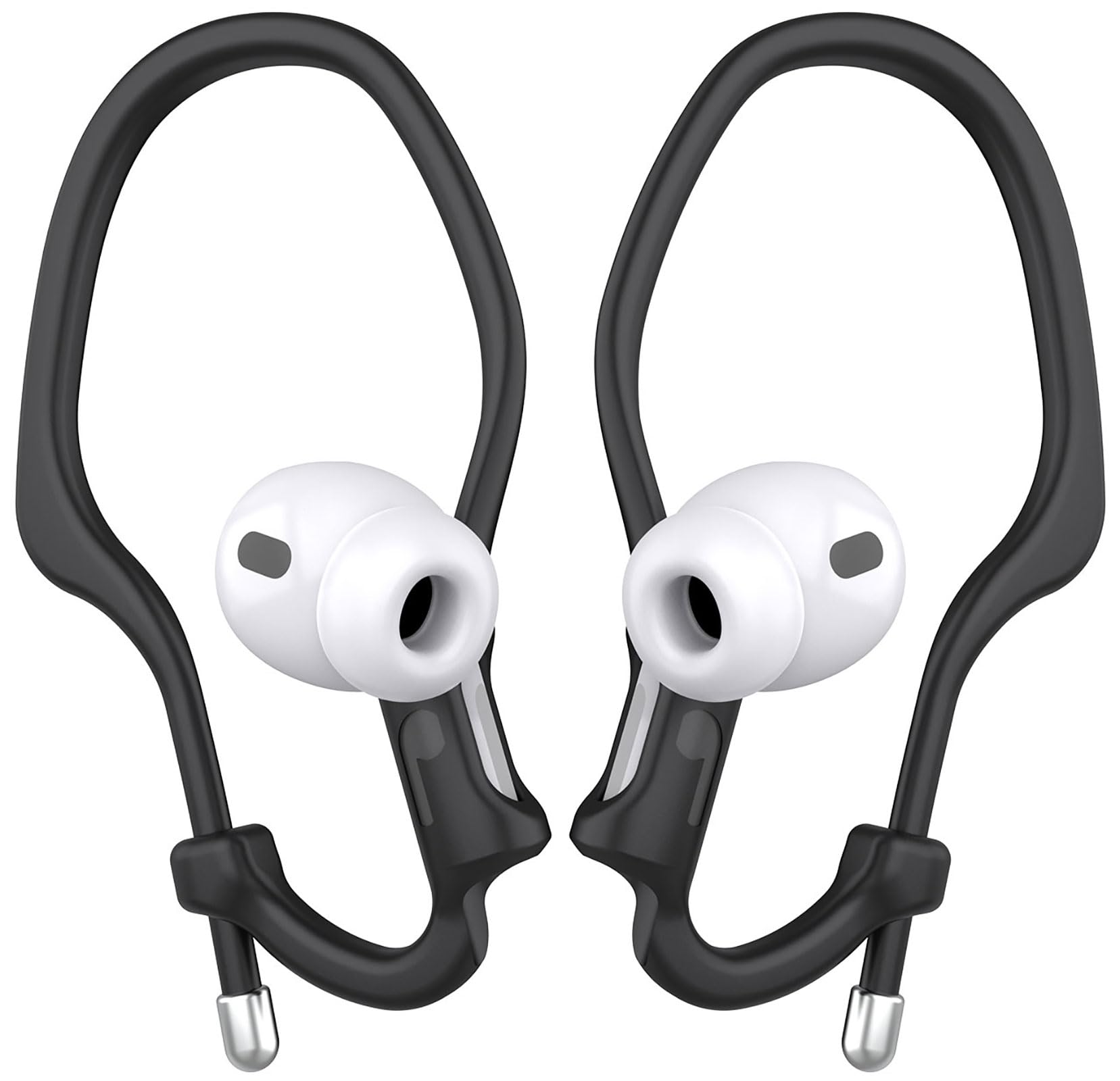 Photo 1 of [2 Pairs] Haireca Ear Hooks for AirPods Pro 2, 1 & AirPods 4, 3, 2, 1, [Adjustable] Ergonomic Design Anti Slip, Comfortable Fit Silicone Clip for Running Sports [Added Velvet Storage Pouch] – Black