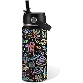 Space Gift for Kids - 16oz Water Bottle with Straw Lid, Stainless Steel Insulated Bottle, Leak Proof, BPA-Free, Astronaut Cup for Boy & Girls, School, Astronomy Lover Children Birthday Gift Cup(1pc)