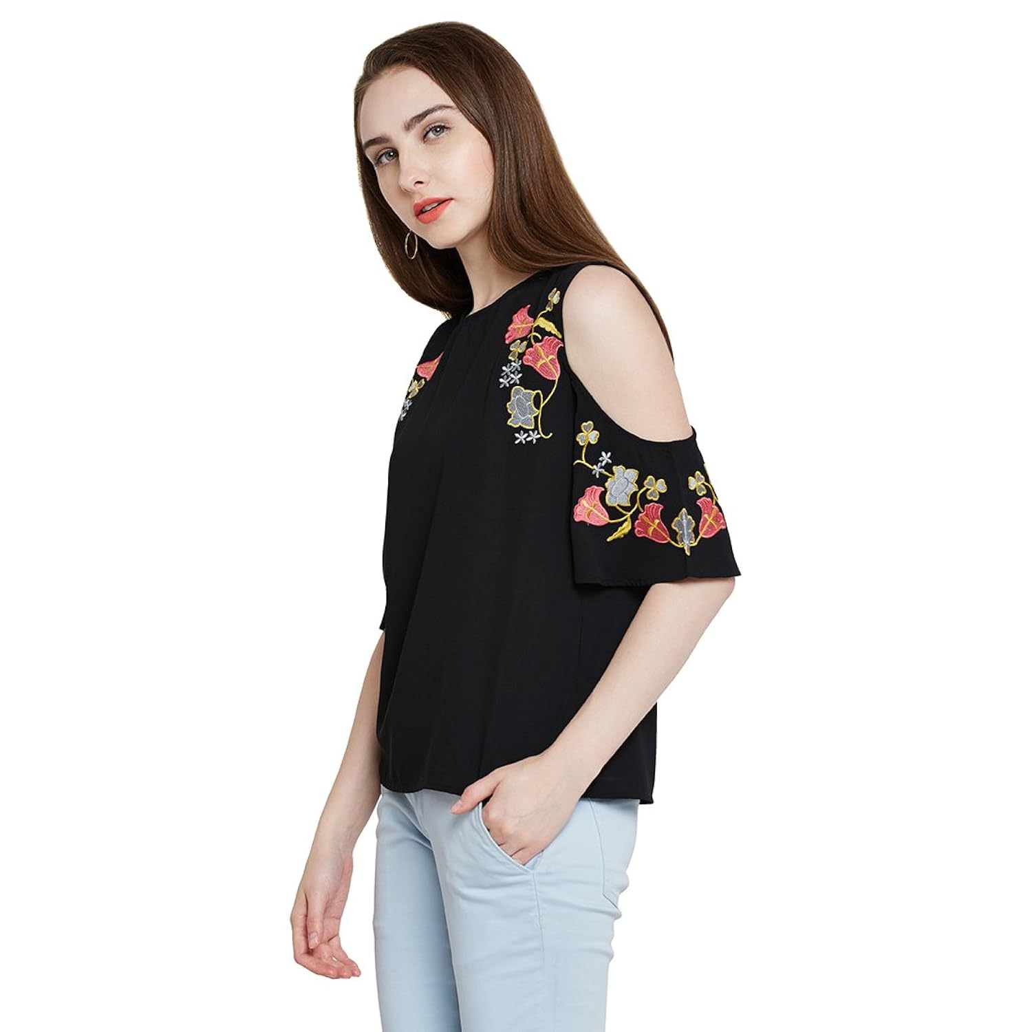 rare women black solid top