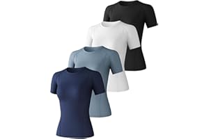 CL convallaria 4 Pack Women's Compression Shirt Cool Dry Long Short Sleeve Workout Athletic Tops for Yoga Gym Running