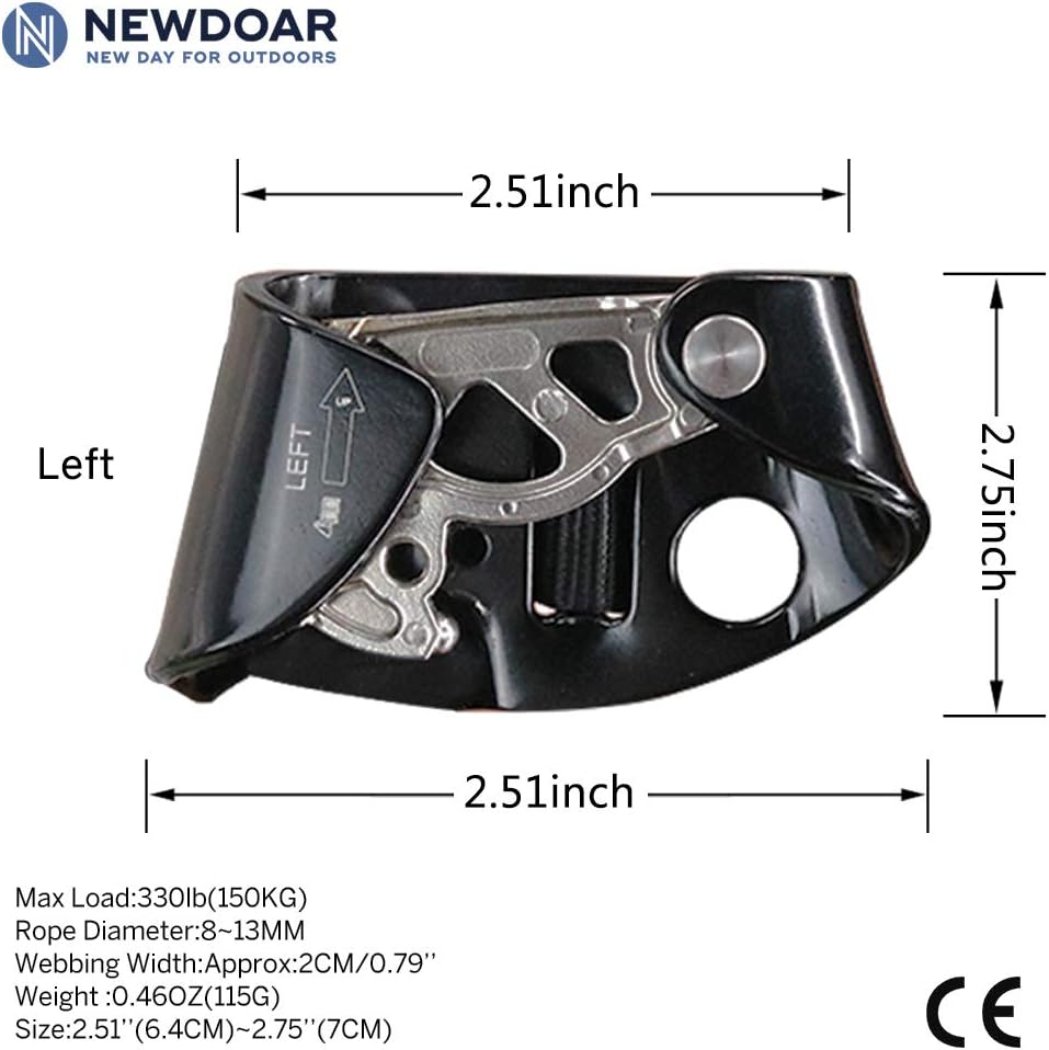 NewDoar Left Foot Ascender Riser Rock Climbing Tree Arborist Mountaineering Rappelling Quick Step Equipment CE Certified Climbing Device for 8~13MM Rope(Left Black) : Sports & Outdoors