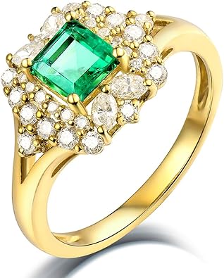 Beyond jewelry Genuine Emerald Diamond Anniversary Rings in 14K Yellow Gold for Women