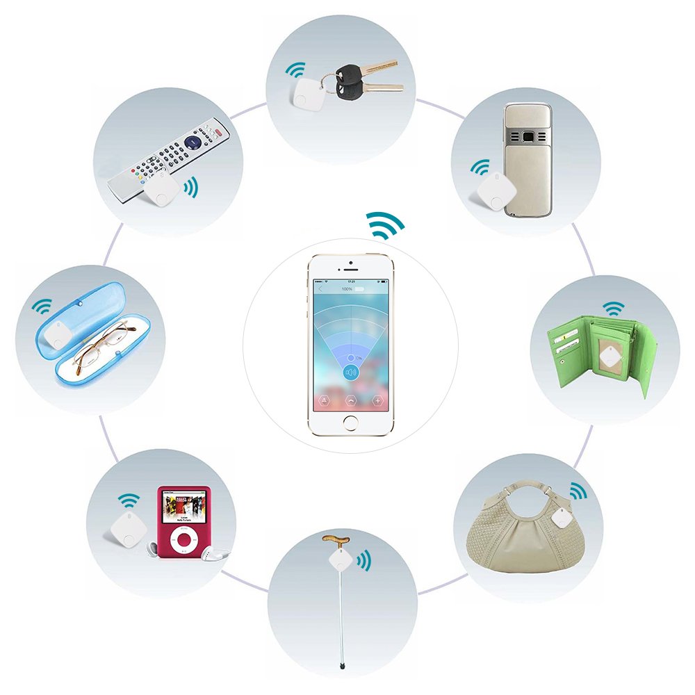 Key Finder Wireless Smart Tracker for Phone, Wallet, Keys Luggage Set Personal Belongings, Support Bluetooth Connection, Remote Control by Illumifun (White)