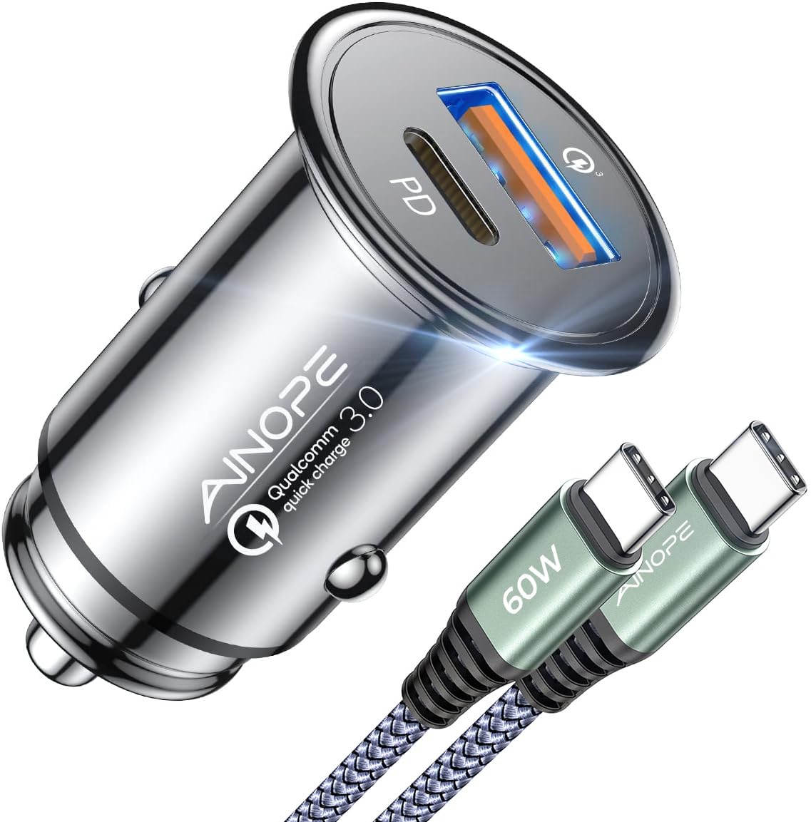 AINOPE 67.5W Car Charger USB C Fast Charge for iPhone 17 Pro Max, PD 45W USB C Car Charger Fast Charging【Mini &Metal】Cigarette Lighter Adapter USB-C Charger for Samsung Galaxy S26 S25 for iPhone16 15