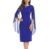 HELYO Women's Chiffon Cloak Sleeve Mini Cape Dress V-Back Semi-Formal Elegant Bodycon Wedding Guest Evening Cocktail Dresses