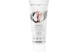 Spascriptions Charcoal Smoothing Foot Scrub with Sea Salt & Aloe Vera, Exfoliating Wash for Dry, Cracked Feet and Heels, Dead Skin and Callus Remover for Soft and Renewed Feet, 10.5 oz