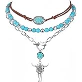 Heclia 3 Pcs Layered Western Necklaces for Women Stackable Choker Green Trendy Cowboy Pendant Necklace Country Concert Jewelry Western Outfit Halloween Party Layered Statement Necklace for Cowgirl