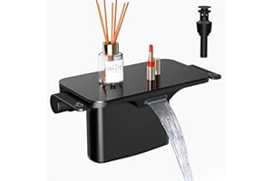 RAINSWORTH Matte Black Bathroom Sink Faucet - 4 Inch Bathroom Vanity Sink Faucet with Storage Platform, 2/3 Hole Faucet with Pop-up Sink Drain Stopper, Solid Bathroom Basin Faucet