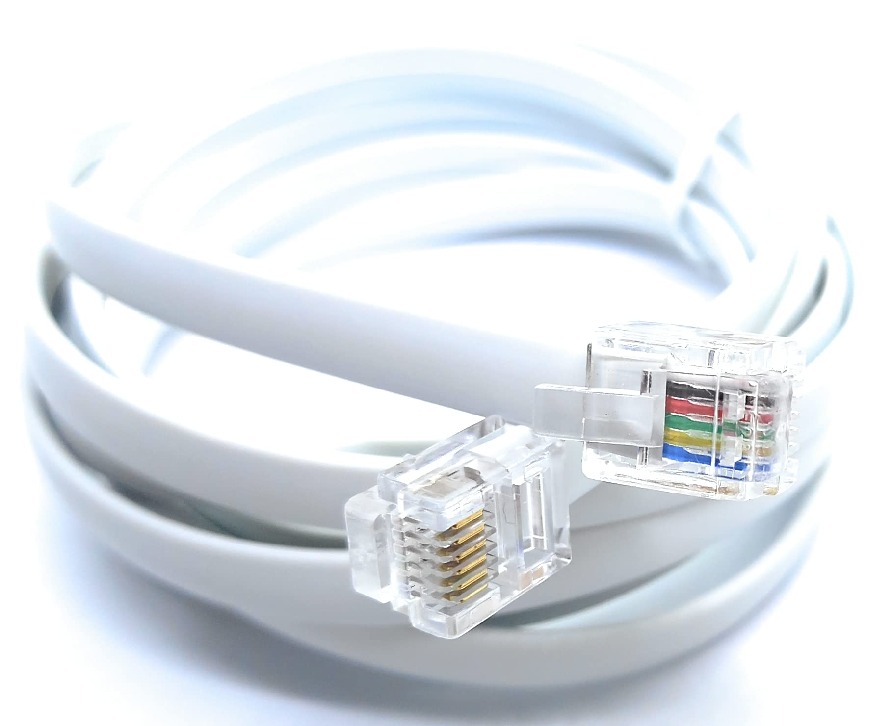 DRUT 2m FLAT RJ12 to RJ12 6P6C Cable Lead Plug to Plug RJ11 with 6 pin Wire 6.5ft White
