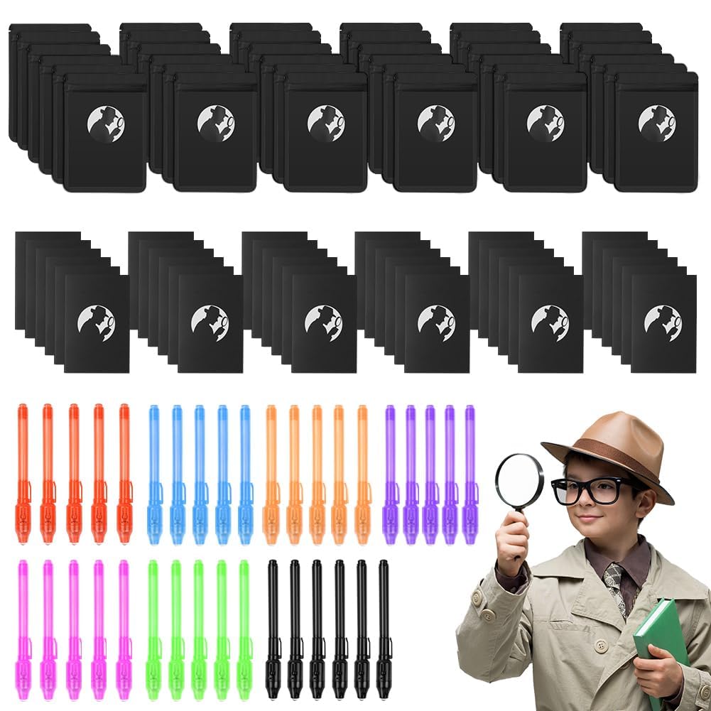 OSDUE Invisible Ink Pens and Notebooks,108 Piece Set Kids Party Bag Fillers Magic Pens for Kids Kids Detective Toy Set Magic Secret Message Pens for Detective Parties Fun Party