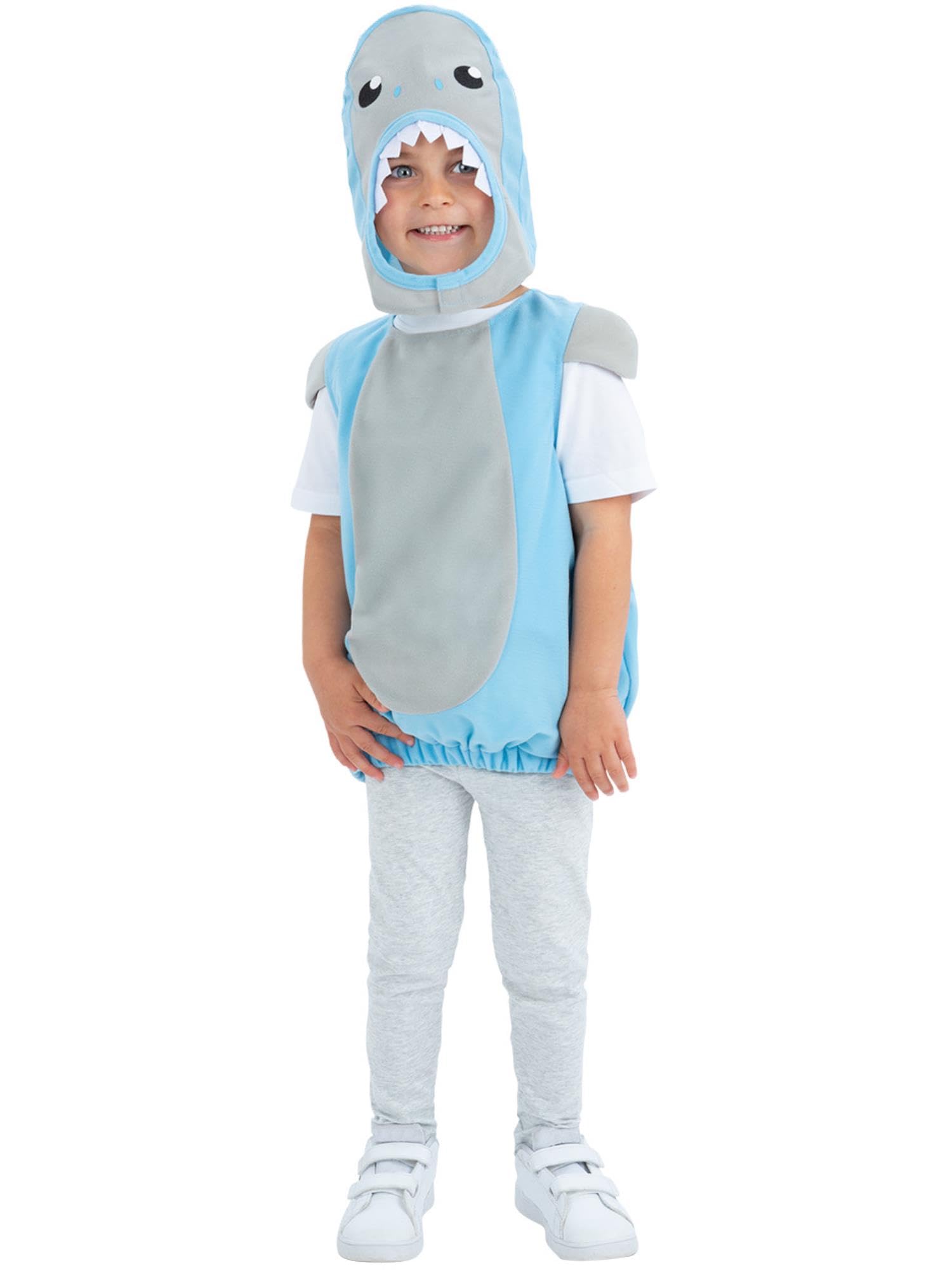 Smiffys Blue Shark Costume with Tabard & Separate Hood, Boys Fancy Dress, Child Dress Up Costumes