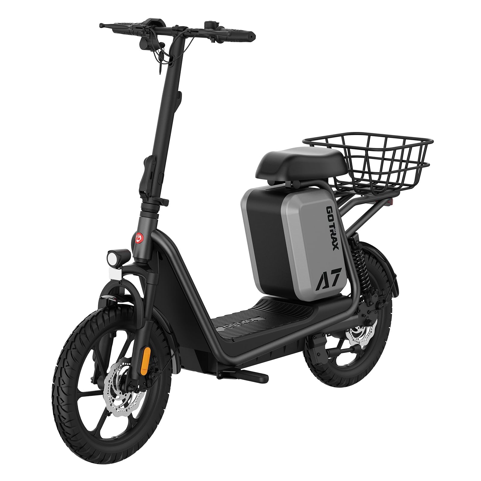 Photo 1 of Gotrax A7 Electric Scooter for Adults-16 Pneumatic Tires, 500W Motor Hits 20 Mph, 28 Miles Range & 2 Gears, Comfortable Seat & Big Seat Bag, Wider Deck & Carry Basket for Daily Commuting Black