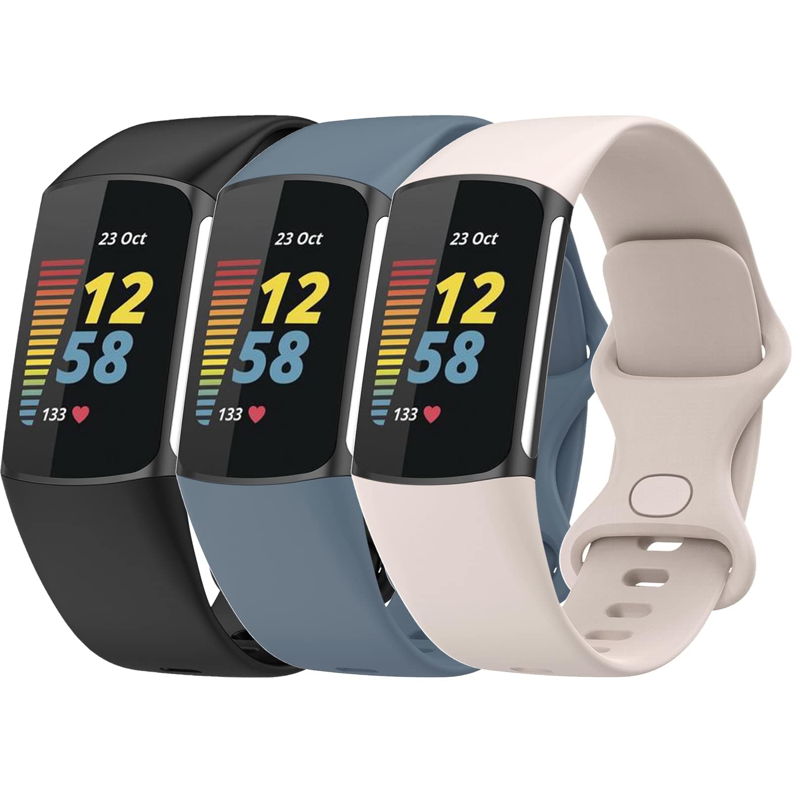 TopPerfekt Straps Compatible with Fitbit Charge 6 Strap, Adjustable Soft Silicone Sport Replacement Watch Band Wristbands Bracelet for Charge 5 Activity Tracker Women Men (3-packs, Large)