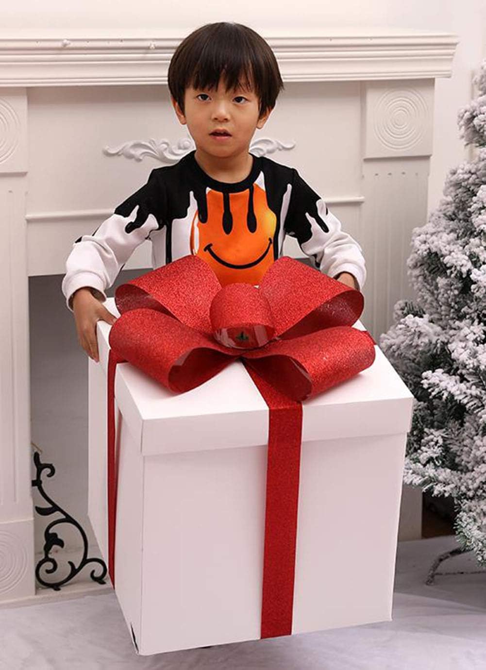 Amazon ジンニュウ ギフトボックス 正方形ボックス ラッピングボックス ラッピング 箱 クリスマスプレゼント クリスマス飾り アクセサリー 蝶結び付き パッケージ 多用ケース 高級 大型 包装箱 ホワイト 25cm ギフトボックス 文房具 オフィス用品